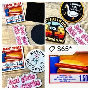 5 pc Iron on Patch Costco Hot Dog I’m It’s Fine Silly Goose Hot Girls Hit Curbs